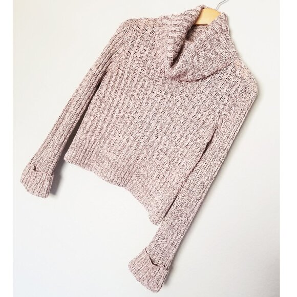 Free People Pink Marled Ballet Combo Twisted Cable T-Neck Sweater S Turtleneck - Picture 16 of 16